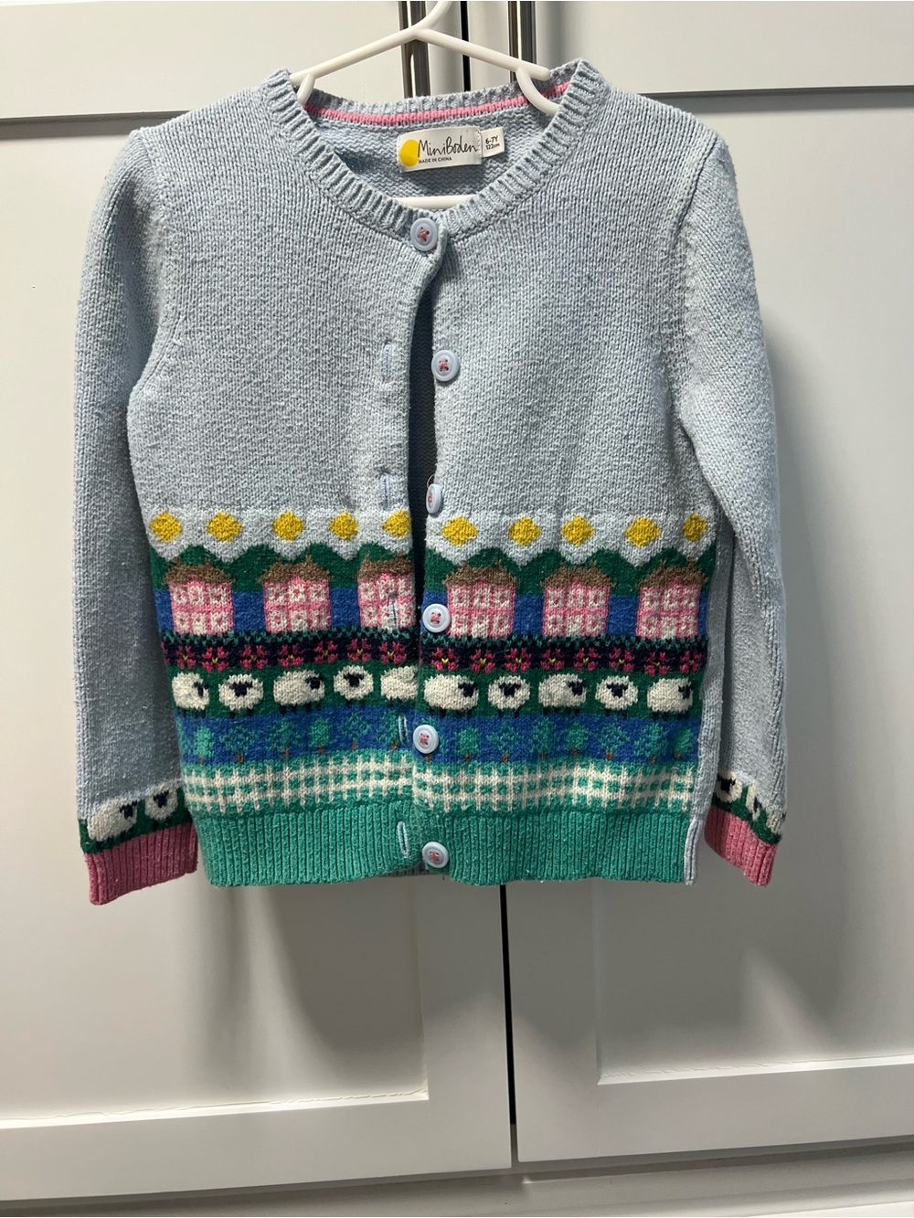 Mini Boden Light Blue Knit Cardigan with Multicolor Fair Isle